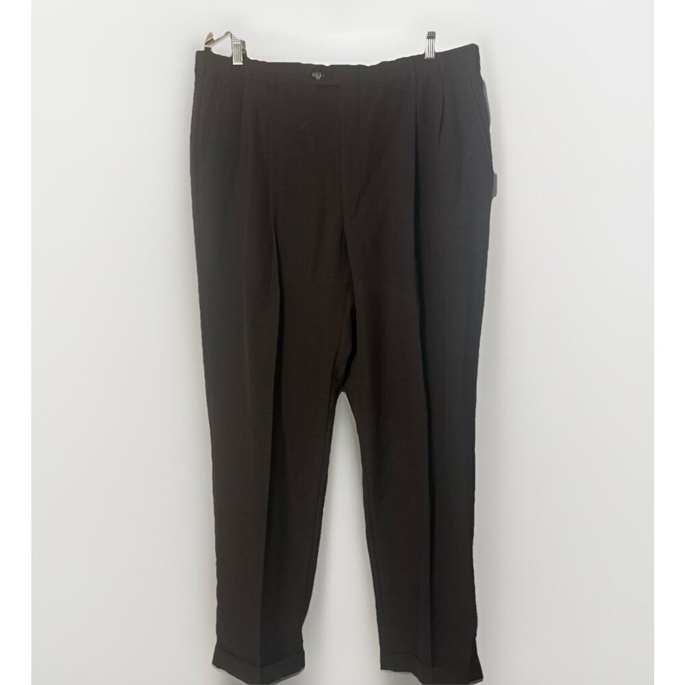 Wimbledon Pleated Worsted Wool Trousers Dark Brown Career Office Preppy 38x32